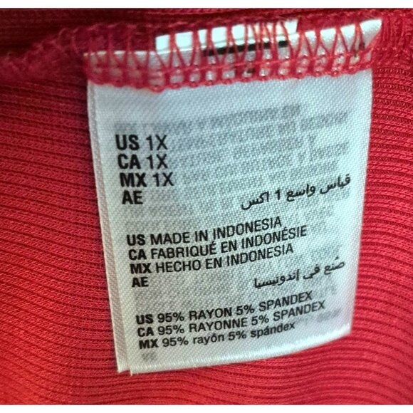 INC Red Exxagerated Long Sleeve Mock Neck Red Ribbed Top 1X NWT - Picture 6 of 7